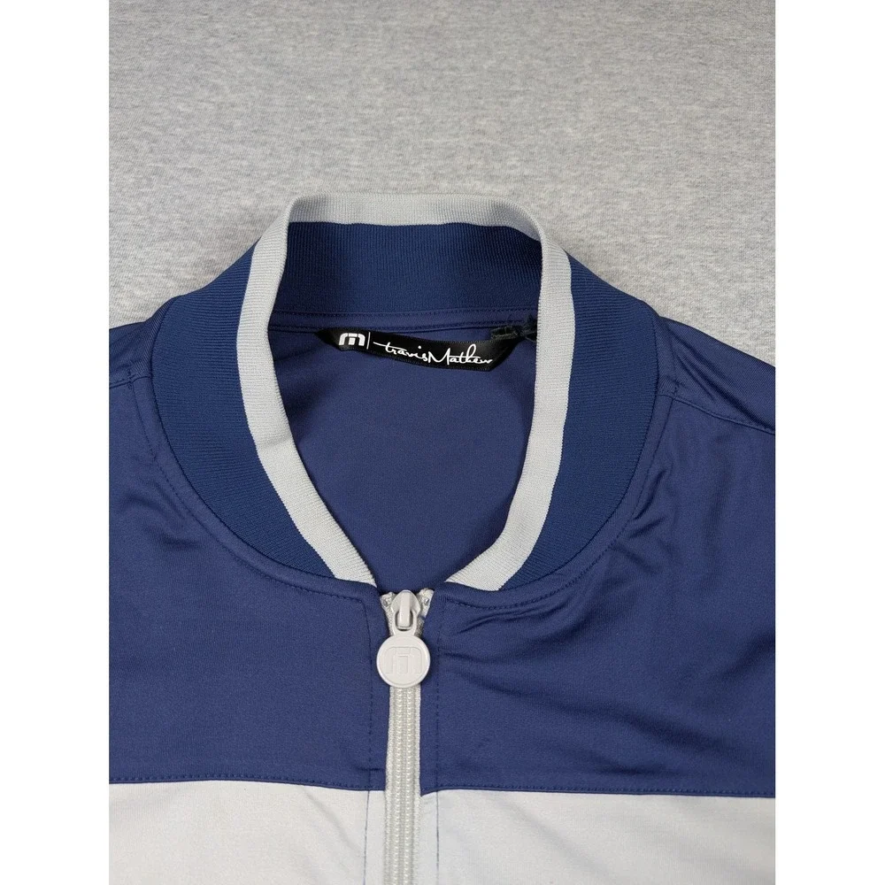 Travis Mathew Track Jacket Mens 2XL Blue White Full Zip Colorblock Golf Nylon